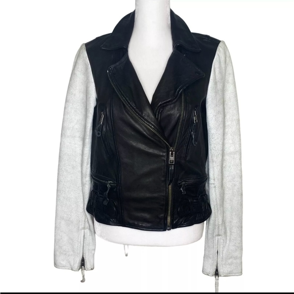 EUC All Saints Leather Black and Grey Jacket Size 6
